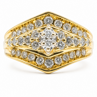 Ring Chevron Cluster .75ctw Round & Marquise Diamonds 14ky 14mm Sz8 5.58g 126080025