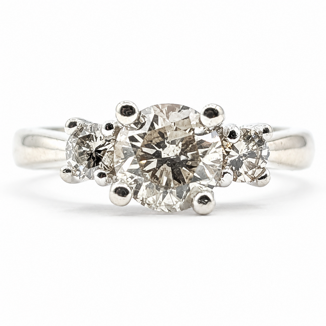 Ring Engagement 3-Stone 1.35ctw Round Diamonds 14kw 3.2mm Sz7.75 5.12g 126080028