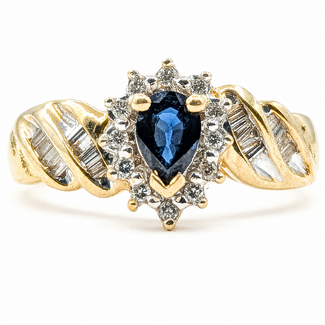 Ring Bypass Halo .17ctw Round Diamonds .50ct Midnight Sapphire 10ky 5mm Sz8 3.27g 126080034