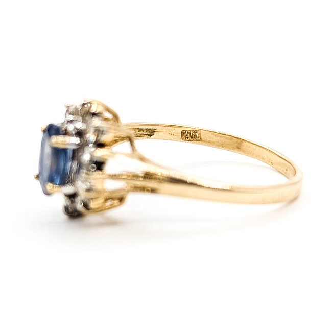 Ring Halo .37ctw Round & Baguette Diamonds 1ct Blue Sapphire 14ky 2mm Sz8 2.7g 126080022