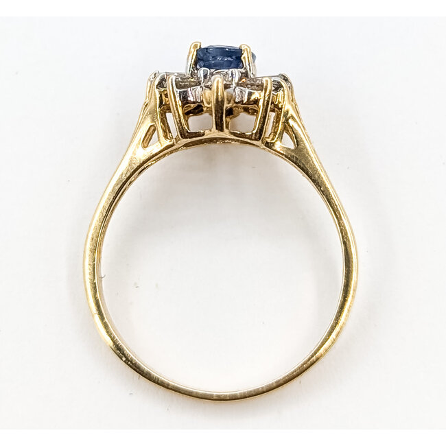 Ring Halo .37ctw Round & Baguette Diamonds 1ct Blue Sapphire 14ky 2mm Sz8 2.7g 126080022