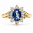 Ring Halo .37ctw Round & Baguette Diamonds 1ct Blue Sapphire 14ky 2mm Sz8 2.7g 126080022