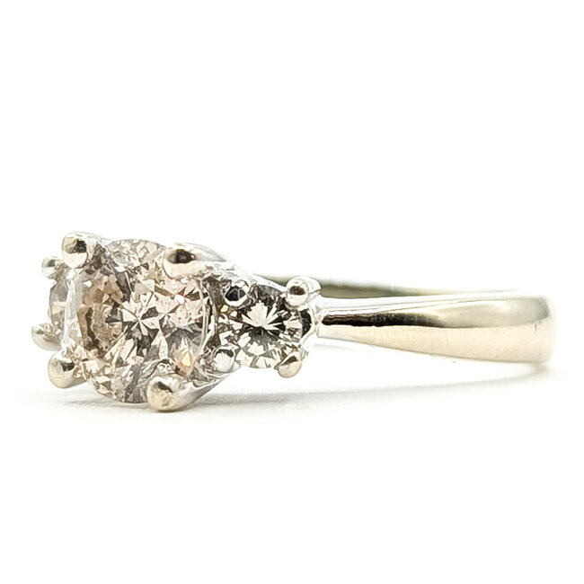 Ring Engagement 3-Stone 1.35ctw Round Diamonds 14kw 3.2mm Sz7.75 5.12g 126080028