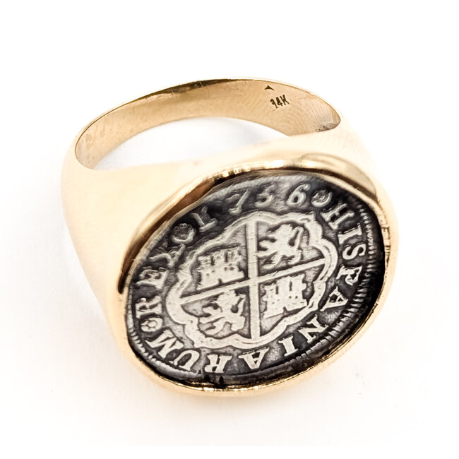 Ring 1756 Spanish Cob 1 Real Coin 14ky 22mm Sz10 10.88g 126082018