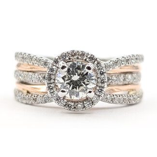 Ring Anniversary Set Halo 1.25ctw Round Diamonds 14ktt 7.5mm Sz5.75 7.21g 126070156