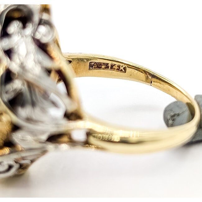 Ring Open Work Floral .20ct Round Diamond 13ct Purple Amethyst 14ktt 23mm Sz6 9.09g 126080021