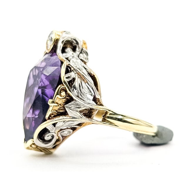 Ring Open Work Floral .20ct Round Diamond 13ct Purple Amethyst 14ktt 23mm Sz6 9.09g 126080021