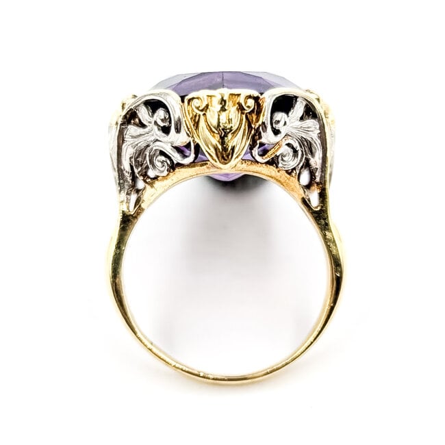Ring Open Work Floral .20ct Round Diamond 13ct Purple Amethyst 14ktt 23mm Sz6 9.09g 126080021