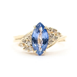Ring Cluster Bypass 0.20ctw Round Diamonds GIA Report: 2235840835 1.50ct Blue Sapphire    14ky 10mm Sz6.25 3.21g 226070104