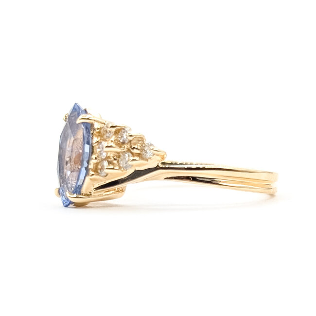 Ring Cluster Bypass 0.20ctw Round Diamonds GIA Report: 2235840835 1.50ct Blue Sapphire    14ky 10mm Sz6.25 3.21g 226070104