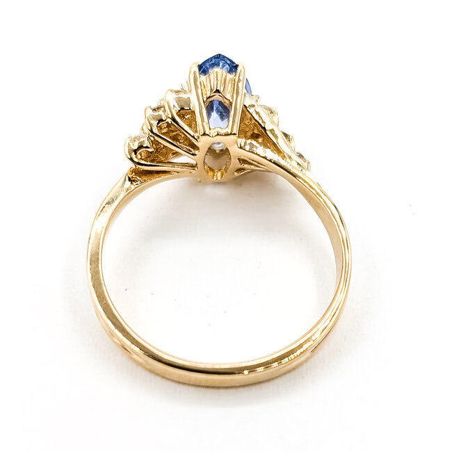 Ring Cluster Bypass 0.20ctw Round Diamonds GIA Report: 2235840835 1.50ct Blue Sapphire    14ky 10mm Sz6.25 3.21g 226070104