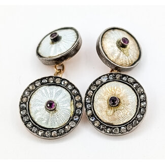 Cufflink Round Guilloche 0.50ctw Round Diamonds  0.04ct Red Ruby    14ky 15mm,12mm  9.84g 226070116