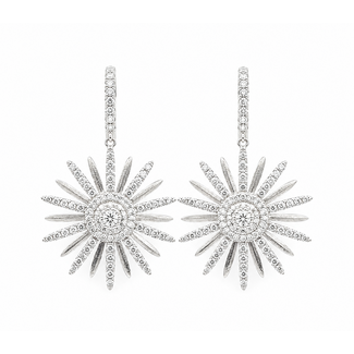 Earrings Sun Ray Dangle 1.20ctw Round Diamonds 14kw 1.4x.8" 2.73g 126080065