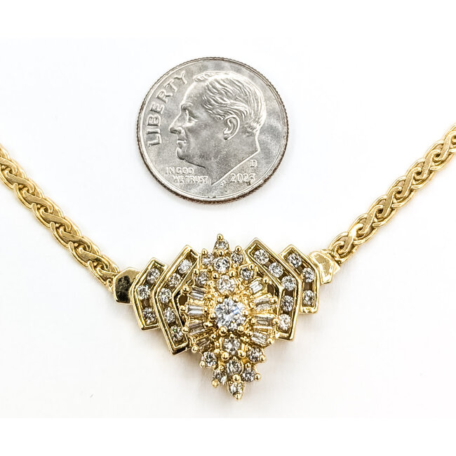 Necklace Geometric Art Deco Revival 1.00ctw Round & Baguette Diamonds 14ky 25x18mm 16.5" 9.16g 126080023