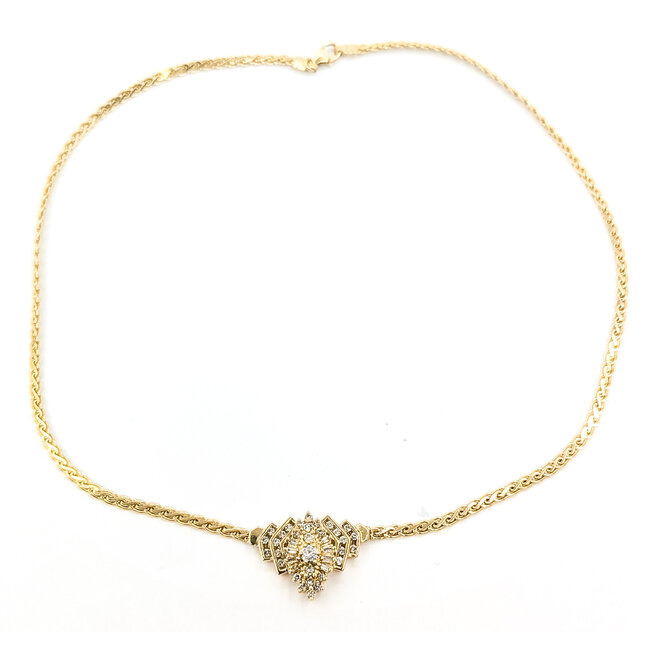 Necklace Geometric Art Deco Revival 1.00ctw Round & Baguette Diamonds 14ky 25x18mm 16.5" 9.16g 126080023