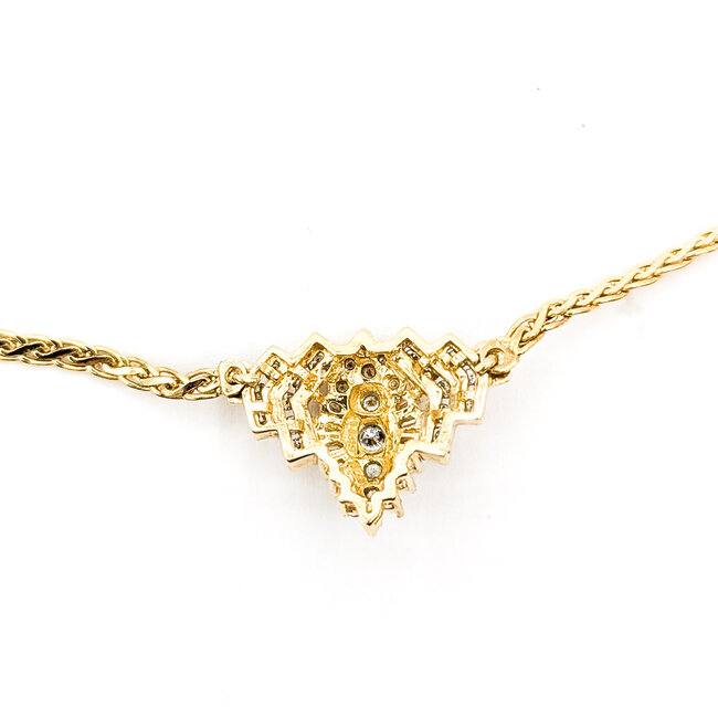Necklace Geometric Art Deco Revival 1.00ctw Round & Baguette Diamonds 14ky 25x18mm 16.5" 9.16g 126080023