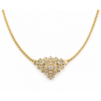 Necklace Geometric Art Deco Revival 1.00ctw Round & Baguette Diamonds 14ky 25x18mm 16.5" 9.16g 126080023
