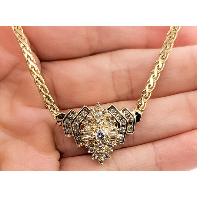 Necklace Geometric Art Deco Revival 1.00ctw Round & Baguette Diamonds 14ky 25x18mm 16.5" 9.16g 126080023