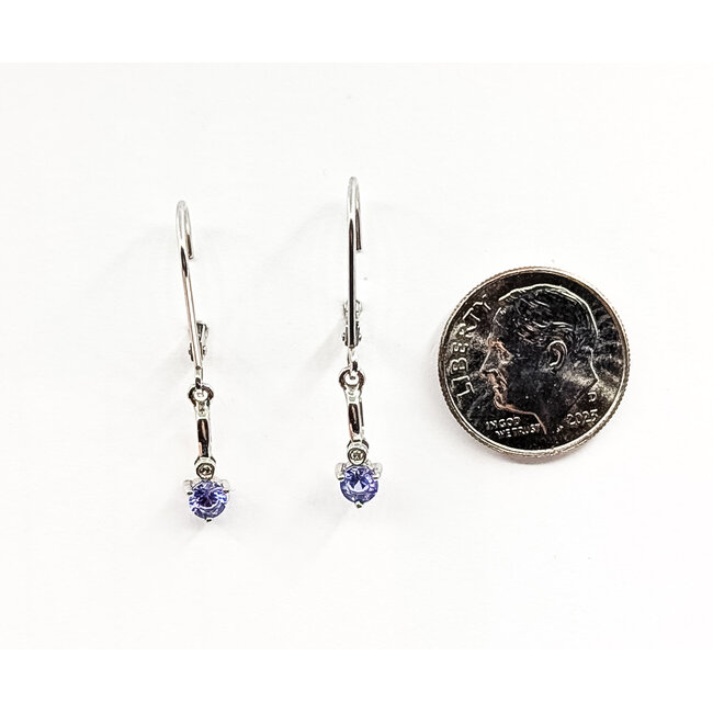 Earrings Dangle Leverback .03ctw Round Diamonds .33ctw Violet Tanzanite 14ky 1.1x.12" 1.38g 126080027