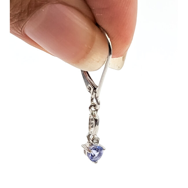 Earrings Dangle Leverback .03ctw Round Diamonds .33ctw Violet Tanzanite 14ky 1.1x.12" 1.38g 126080027