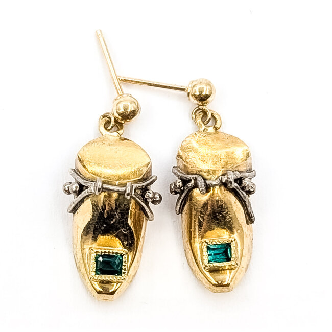 Earrings Stud Dangle Clog .10ctw Green Emerald 18ky 1x.33" 3.36g 126080029
