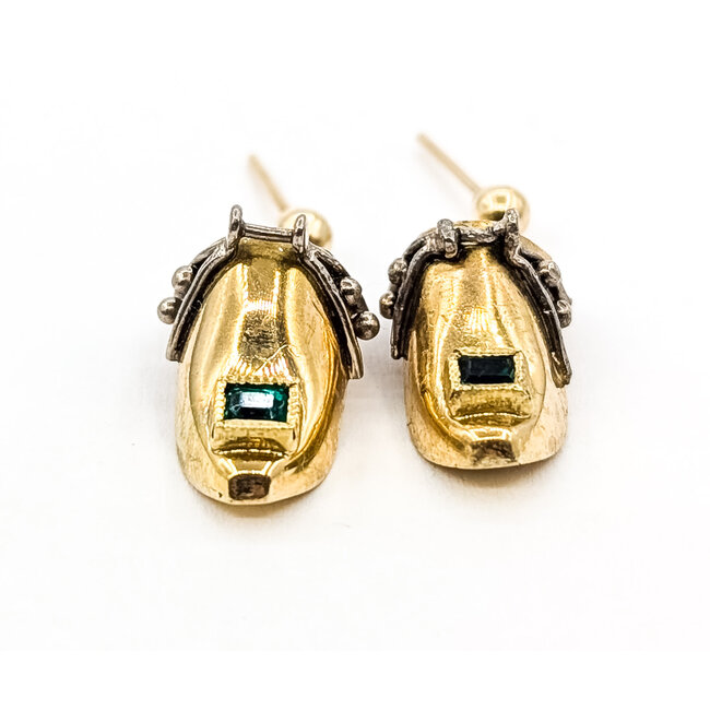 Earrings Stud Dangle Clog .10ctw Green Emerald 18ky 1x.33" 3.36g 126080029