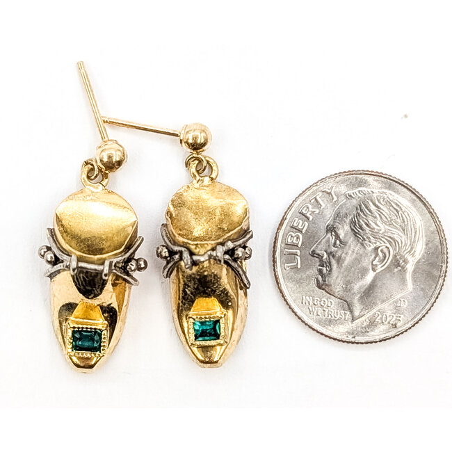 Earrings Stud Dangle Clog .10ctw Green Emerald 18ky 1x.33" 3.36g 126080029