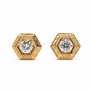 Earrings Geometric Stud Ornate Hexagonal .50ctw Old European Diamonds 18ky 9mm 1.1g 126080030