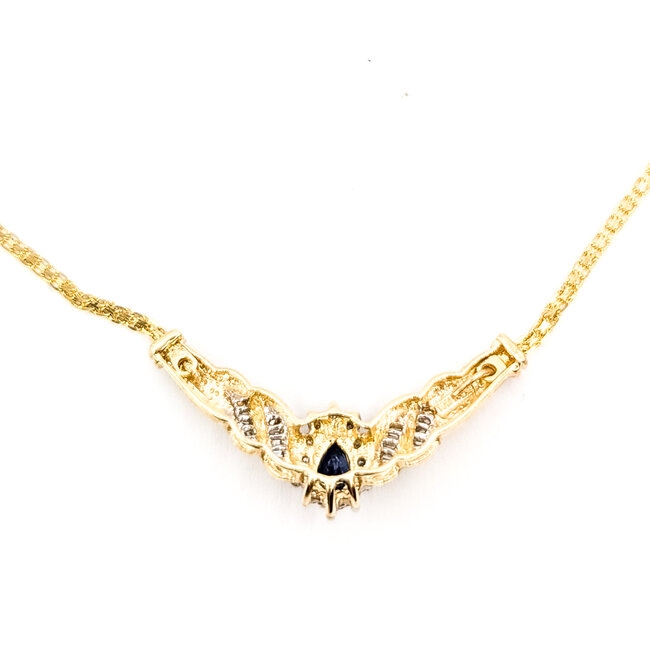 Necklace Twisted Ribbon Bars V-Shape .33ctw Round & Baguette Diamonds .50ct Midnight Sapphire 10ky 17" 5.49g 126080031