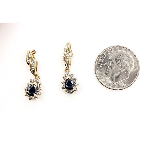Earrings Drop .12ctw Round & Baguette Diamonds .75ctw Midnight Sapphire 10ky .75x.25" 2.39g 126080033