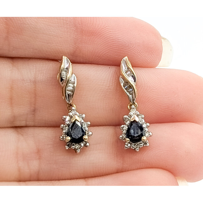 Earrings Drop .12ctw Round & Baguette Diamonds .75ctw Midnight Sapphire 10ky .75x.25" 2.39g 126080033