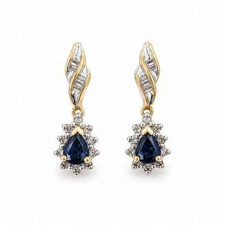 Earrings Drop .12ctw Round & Baguette Diamonds .75ctw Midnight Sapphire 10ky .75x.25" 2.39g 126080033