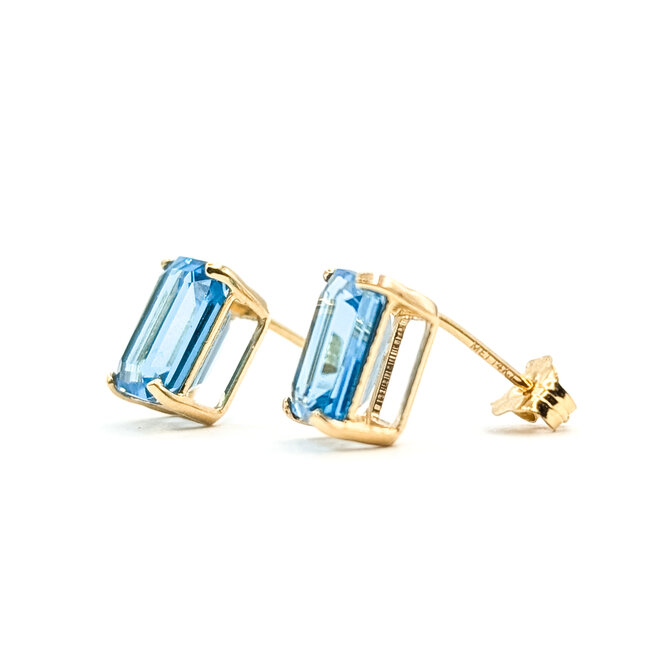 Earrings Stud 4ctw Swiss Blue Topaz 14ky 8x6mm 1.57g 126080044