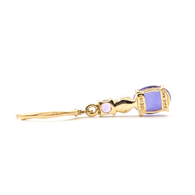 Earrings Dangle Leverback 2.6ctw Lavander Jade 4mm White Pearl 14ky 1.2x.2" 2.64g 126080049