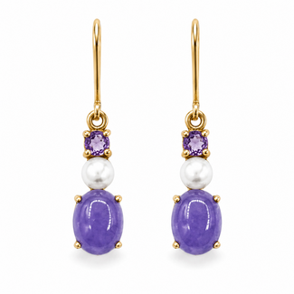 Earrings Dangle Leverback 2.6ctw Lavander Jade 4mm White Pearl 14ky 1.2x.2" 2.64g 126080049