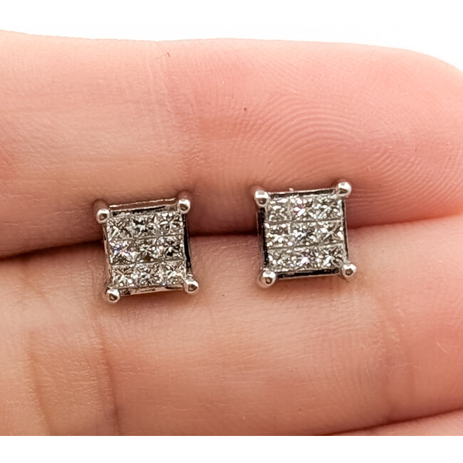 Earrings Stud Locking Back .65ctw Round Diamonds 18kw 6mm 2.44g 126080058