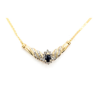 Necklace Twisted Ribbon Bars V-Shape .33ctw Round & Baguette Diamonds .50ct Midnight Sapphire 10ky 17" 5.49g 126080031