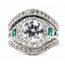 Ring Engagement Anniversary Set Antique Milgrain 1.91ctw Round Diamonds .32ctw Green Emerald Platinum & 14kw 15.5mm Sz5 8.18g 226080007