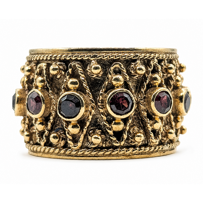 Ring Etruscan Revival Rope Cigar Band 1.25ctw Garnet 14ky 14mm Sz9 10.52g 126080042