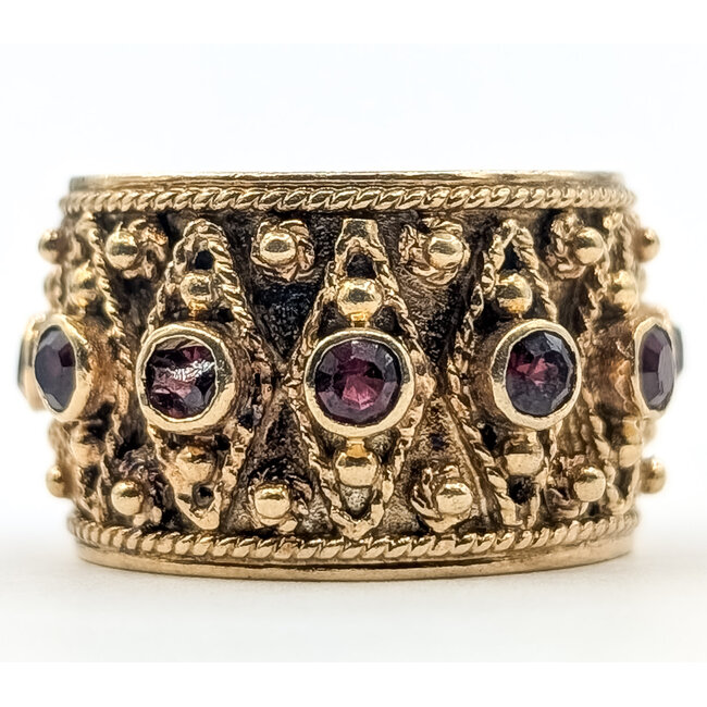 Ring Etruscan Revival Rope Cigar Band 1.25ctw Garnet 14ky 14mm Sz9 10.52g 126080042