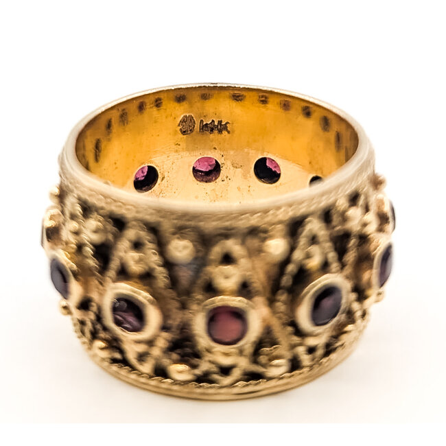 Ring Etruscan Revival Rope Cigar Band 1.25ctw Garnet 14ky 14mm Sz9 10.52g 126080042