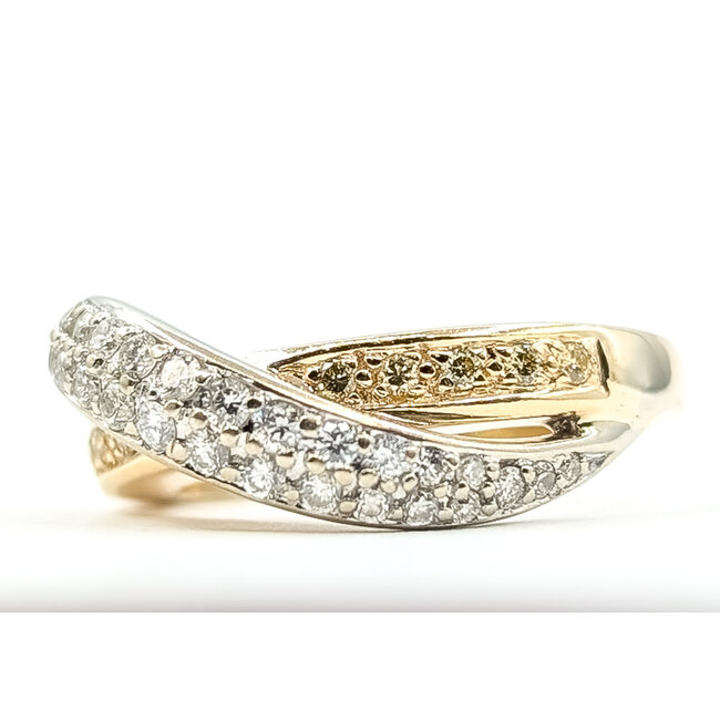 Ring Crossover .75ctw Round White & Yellow Diamonds 14ky 3mm Sz6 5.04g 226080010
