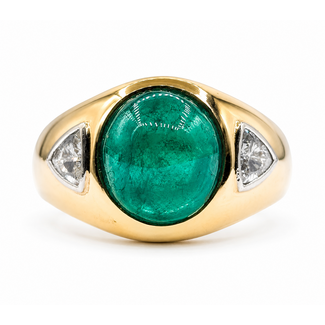 Ring 3-Stone Designer Richard Krementz .51ctw Trillion Diamonds 3.77ct Green Emerald 18ky 13mm Sz13 14.6g 226080008