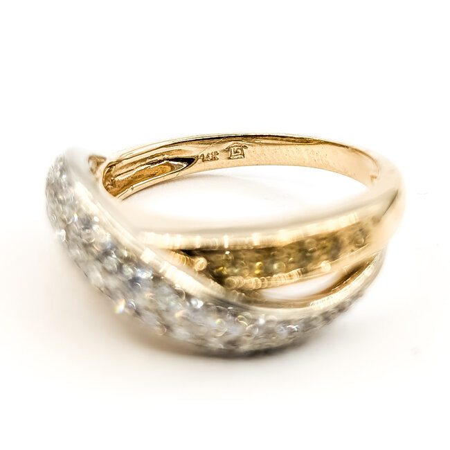Ring Crossover .75ctw Round White & Yellow Diamonds 14ky 3mm Sz6 5.04g 226080010