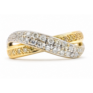 Ring Crossover .75ctw Round White & Yellow Diamonds 14ky 3mm Sz6 5.04g 226080010
