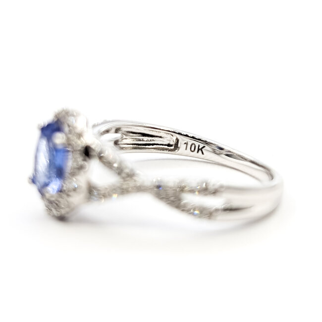Ring Halo Twist Band .33ctw Round Diamonds .85ct Purplish Blue Tanzanite 10kw 3.5mm Sz7 2.55g 226080012