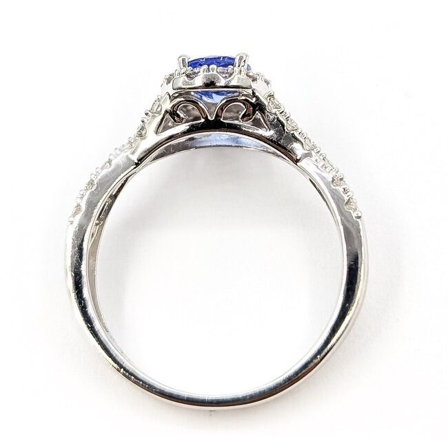 Ring Halo Twist Band .33ctw Round Diamonds .85ct Purplish Blue Tanzanite 10kw 3.5mm Sz7 2.55g 226080012