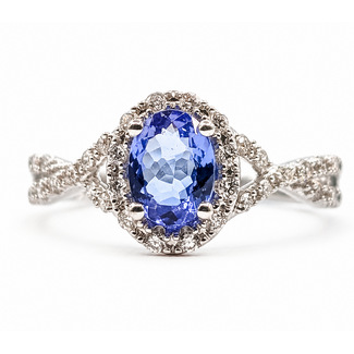 Ring Halo Twist Band .33ctw Round Diamonds .85ct Purplish Blue Tanzanite 10kw 3.5mm Sz7 2.55g 226080012