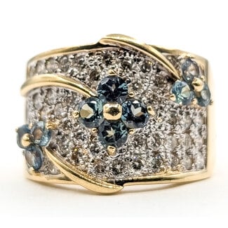 Ring Floral Cluster Cocktail 1.5ctw Round Diamonds 1.00ctw Color-Changing Alexandrite 14ky 16mm Sz9 9.51g 226080013