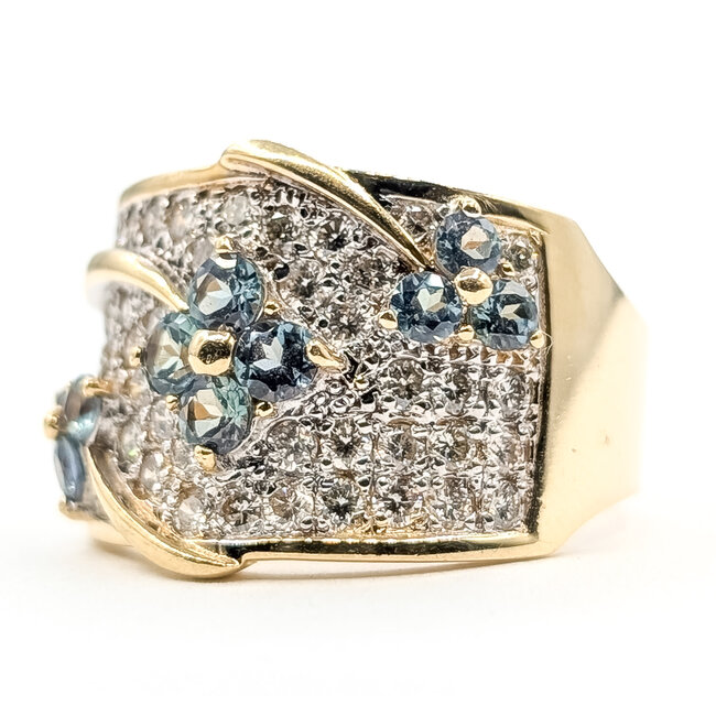 Ring Floral Cluster Cocktail 1.5ctw Round Diamonds 1.00ctw Color-Changing Alexandrite 14ky 16mm Sz9 9.51g 226080013